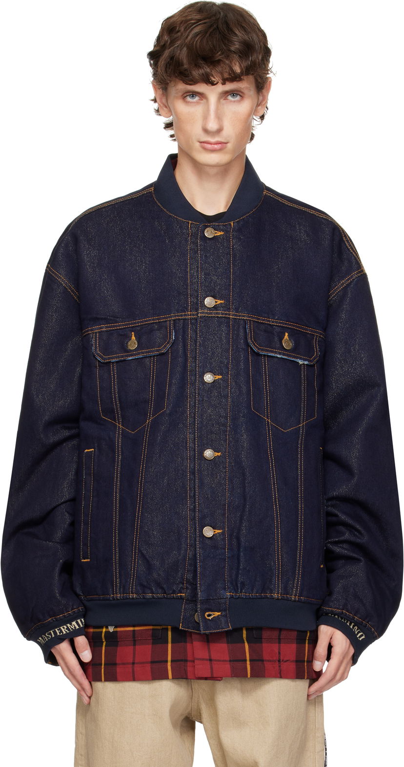 Яке бомбър Mastermind WORLD Patchwork Denim Jacket Синьо | MW24S13-BL001-016