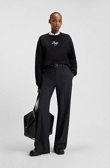 Суитчър BOSS Oversized-Fit Cotton-Terry Sweatshirt with Glitter Logo by HUGO Черно | 50550149, 1