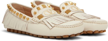 Кецове и обувки Valentino Valentino Garavani Plaster Caster Driver Loafers with Fringes and Pyramid Studs Бяло | 6W2S0LL2FFW, 3