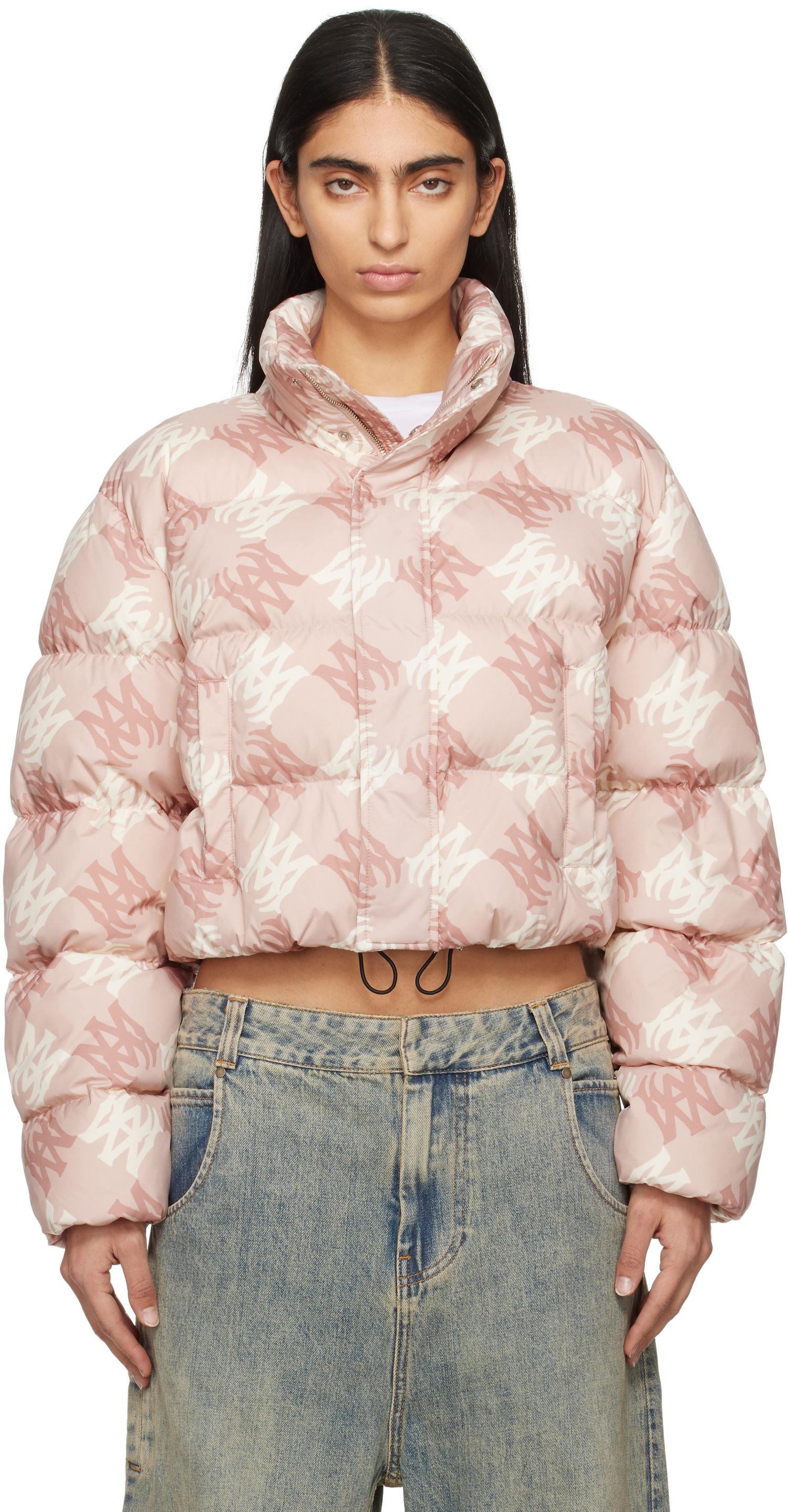 Пухо яке AMIRI Quad Logo Print Cropped Puffer Jacket Розово | AWOUDW1001, 0