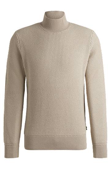 Пуловер BOSS Mock-Neck Cotton-Blend Sweater Бежово | 50526833, 0