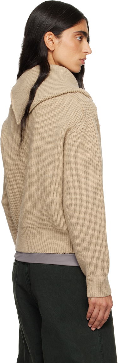 Пуловер Dries Van Noten Dries Van Noten Ribbed Wool Knit Sweater with Asymmetric Zipped Collar Бежово | 252-011235-2707, 2
