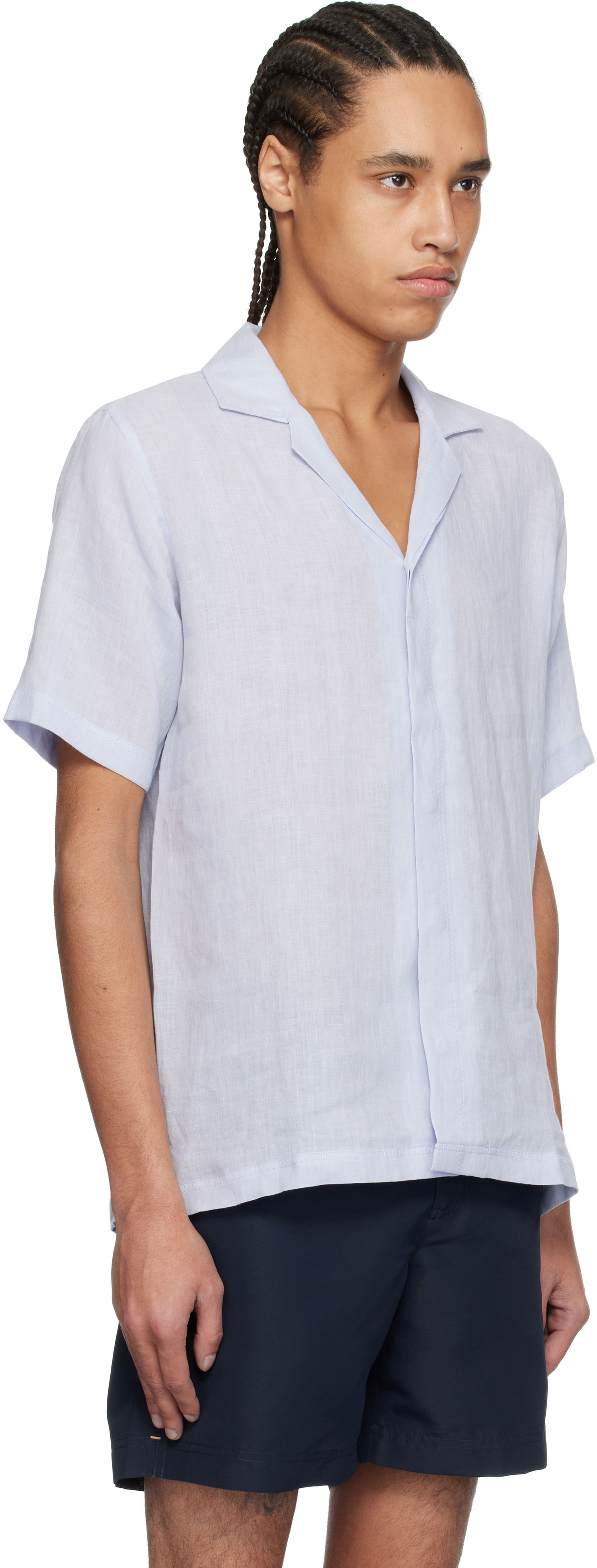 Риза Orlebar Brown Orlebar Brown Maitan Linen Resort Shirt Синьо | 279644, 1