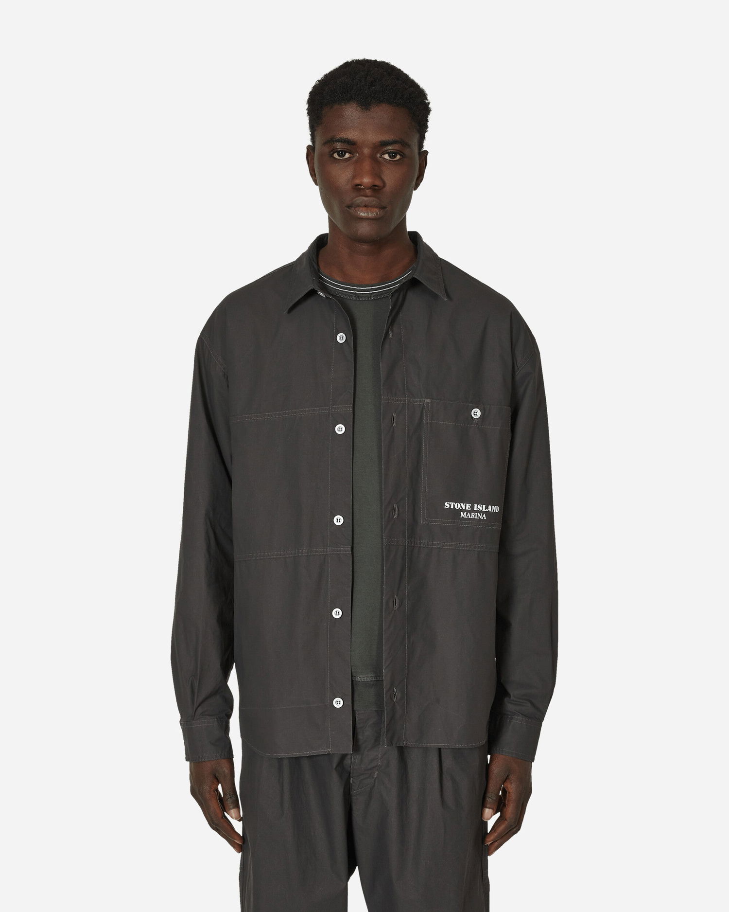 Риза Stone Island Marina Pleated Cotton Canvas Overshirt Сиво | 8015109X3 V0065, 1