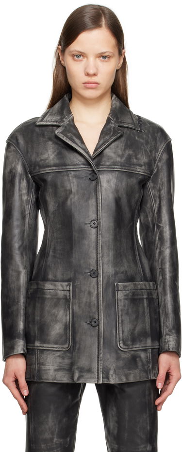 Яке Marni Marni Leather Jacket with Logo Embroidery Сиво | GIMX0277SU ULV880, 0