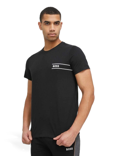 Тениска BOSS Organic-Cotton Stripes and Logo T-Shirt Черно | 50489442