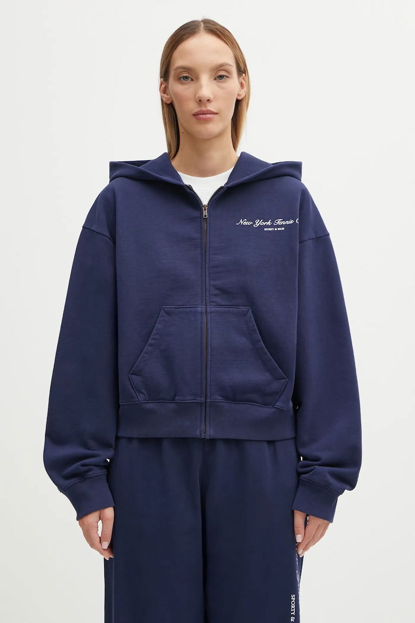 Суитчър Sporty & Rich Cotton Hoodie Sporty & Rich Ny Tennis Club Cropped Zip Тъмно синьо | ST068621402BL106