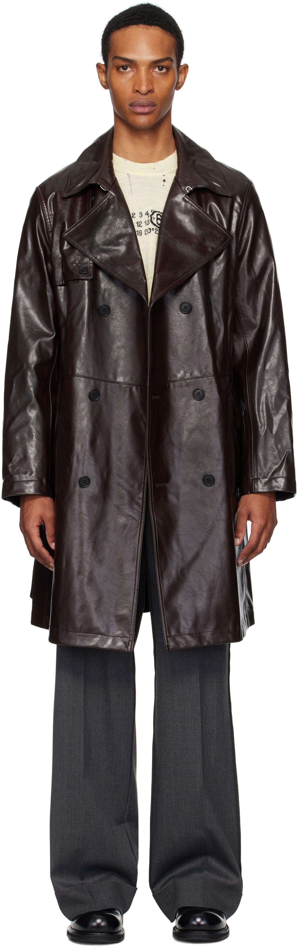 Тренчкот Maison Margiela MM6 Maison Margiela Double-Breasted Faux-Leather Jacket Кафяво | SH0AH0006 M35465, 0