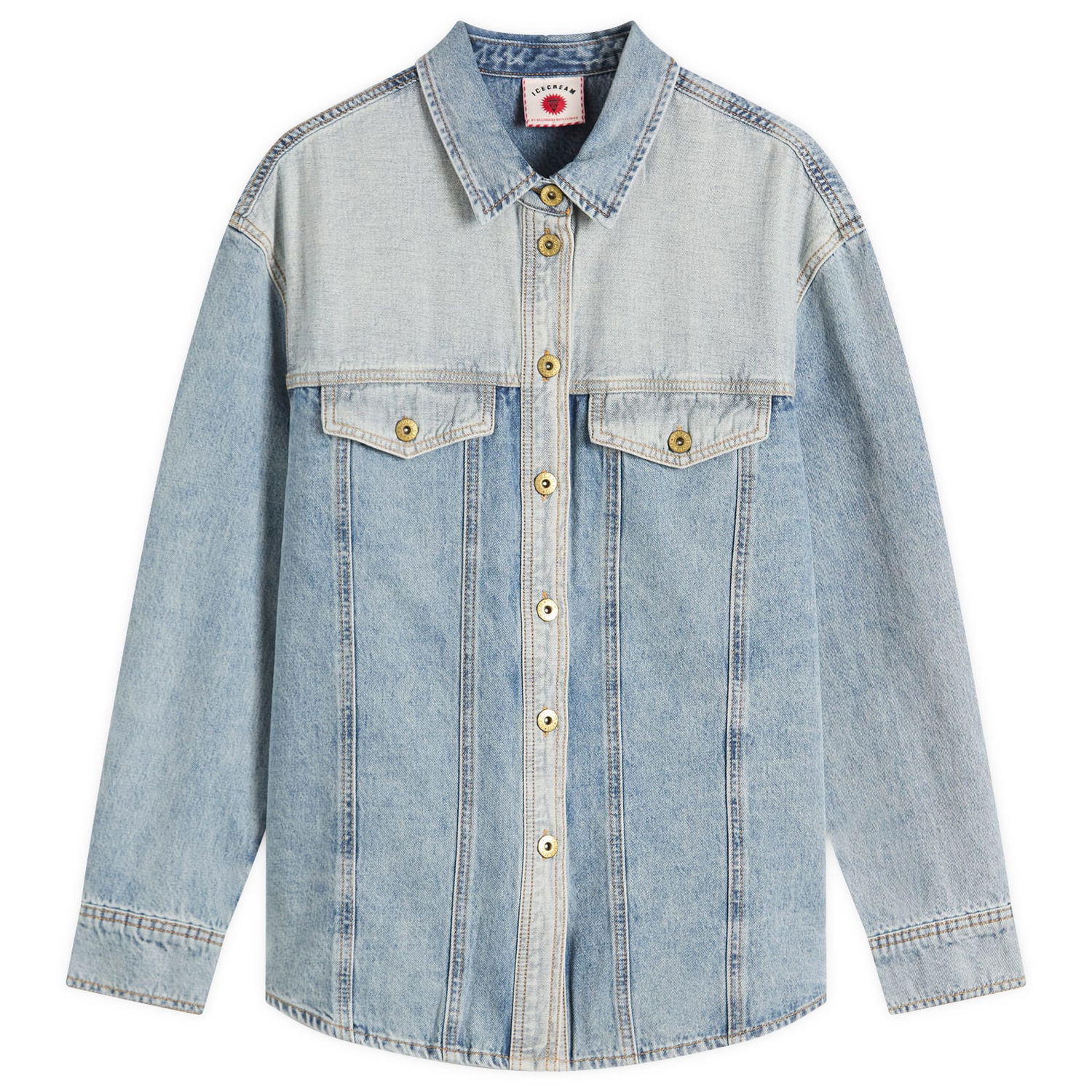 Риза BBC IceCream ICECREAM Appliqué Running Dog Denim Shirt, Size Large Синьо | ICWW25304-LBL, 1