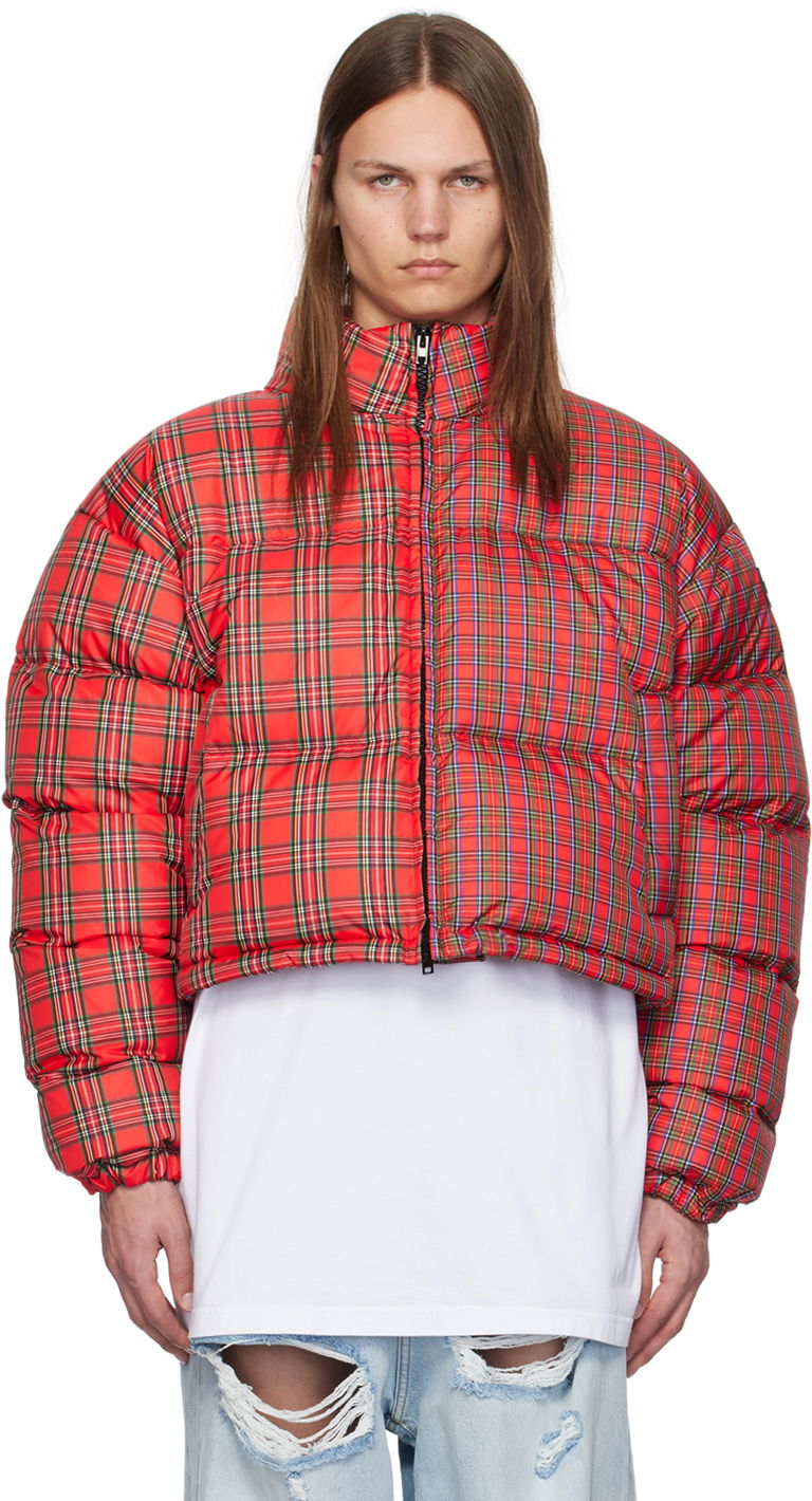 Пухо яке VETEMENTS Red Check Print Puffer Jacket Червено | UA65JA116R