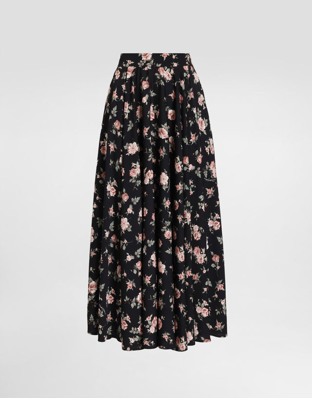 Vintage Roses-print Charmeuse Circle Skirt