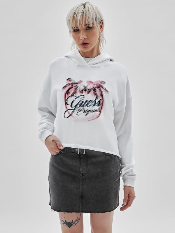 Суитчър GUESS Originals Front Print Cropped Sweatshirt Бяло | W3YQ17KBRL1, 0