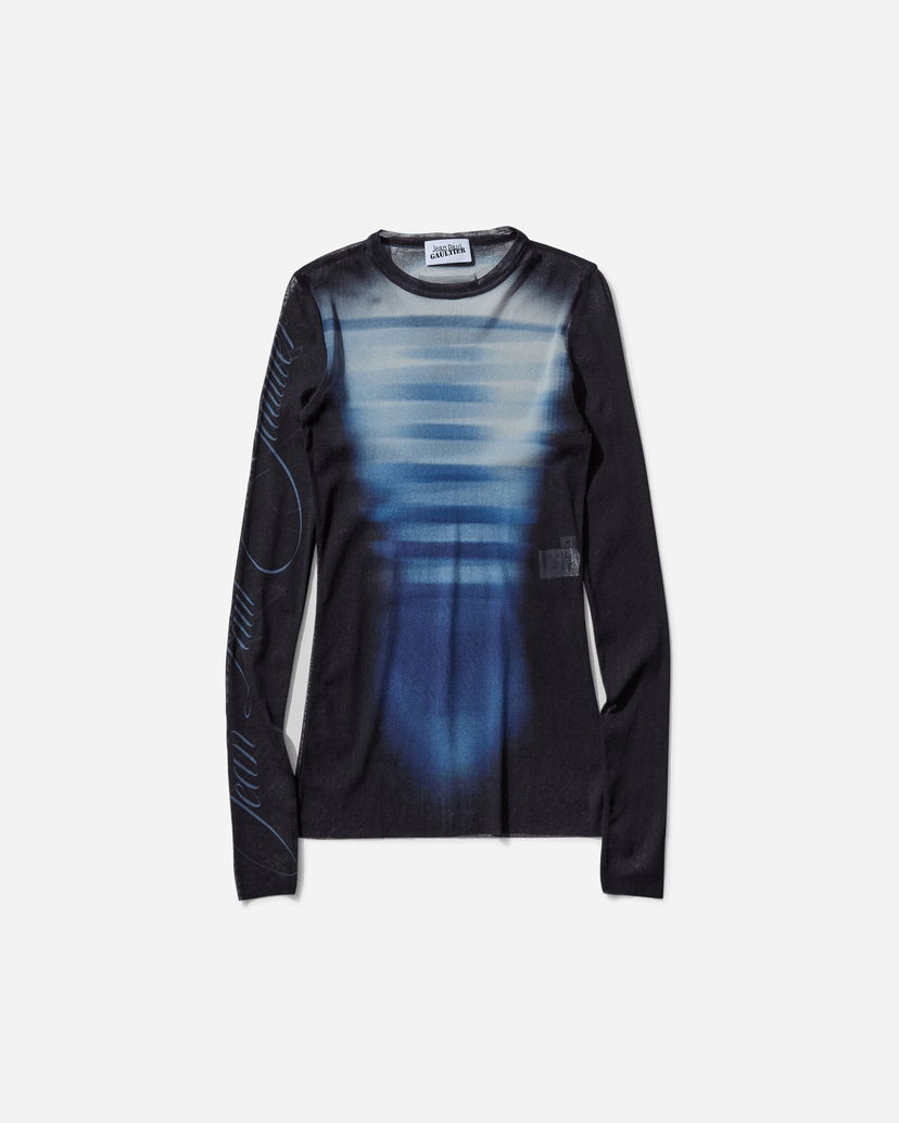 Тениска Jean Paul Gaultier Longsleeve Top with Sleeves Print Черно | 25-33-F-TO257-T576 595601