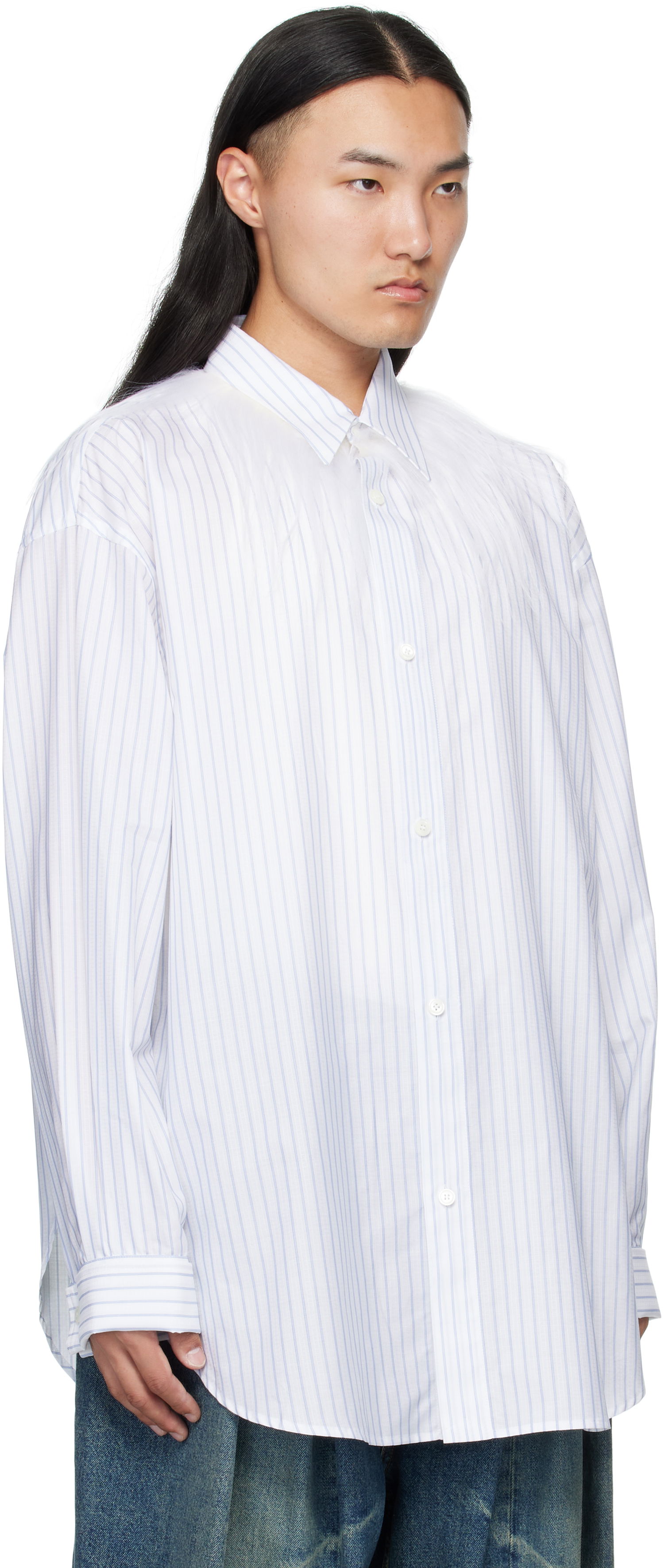 Риза HED MAYNER Hed Mayner Kidassia Striped Collared Shirt Бяло | HMMB60001P-HB049, 1