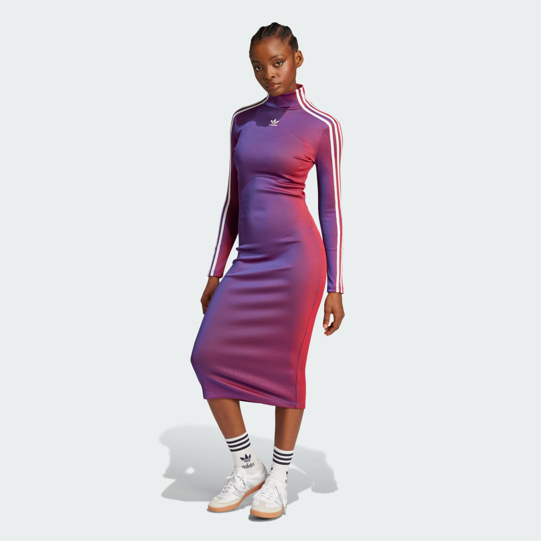 Pокля adidas Performance Ribbed Long Sleeve Fitted Dress Лилаво | JW9745, 0