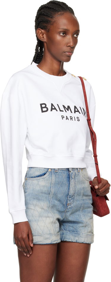 Суитчър Balmain Printed 'Balmain Paris' Cropped Sweatshirt with Gold-Tone Shoulder Buttons Черно | EF1JQ002BB02, 4