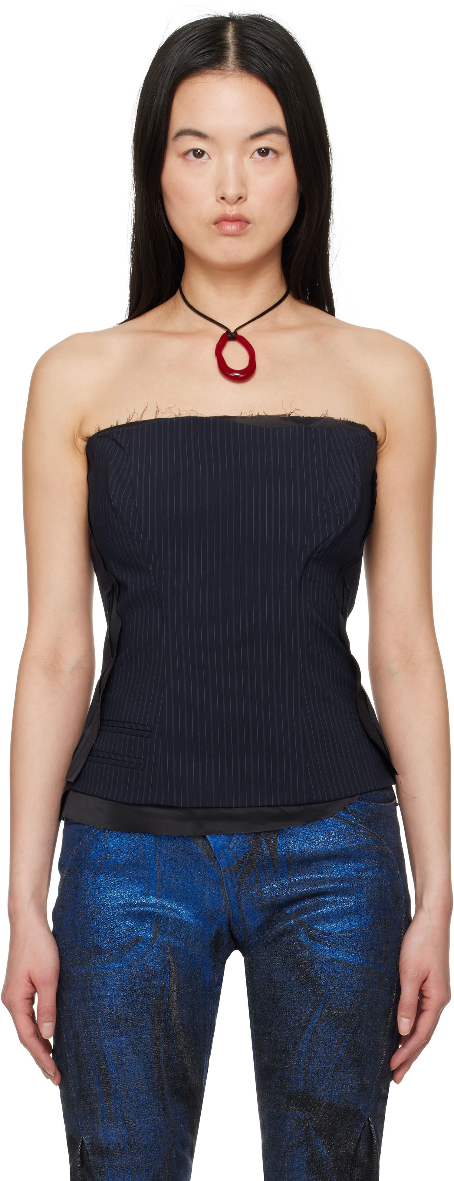 Съкратен топ Ottolinger Ottolinger Pinstripe Corsage Top Черно | 12310302301, 0