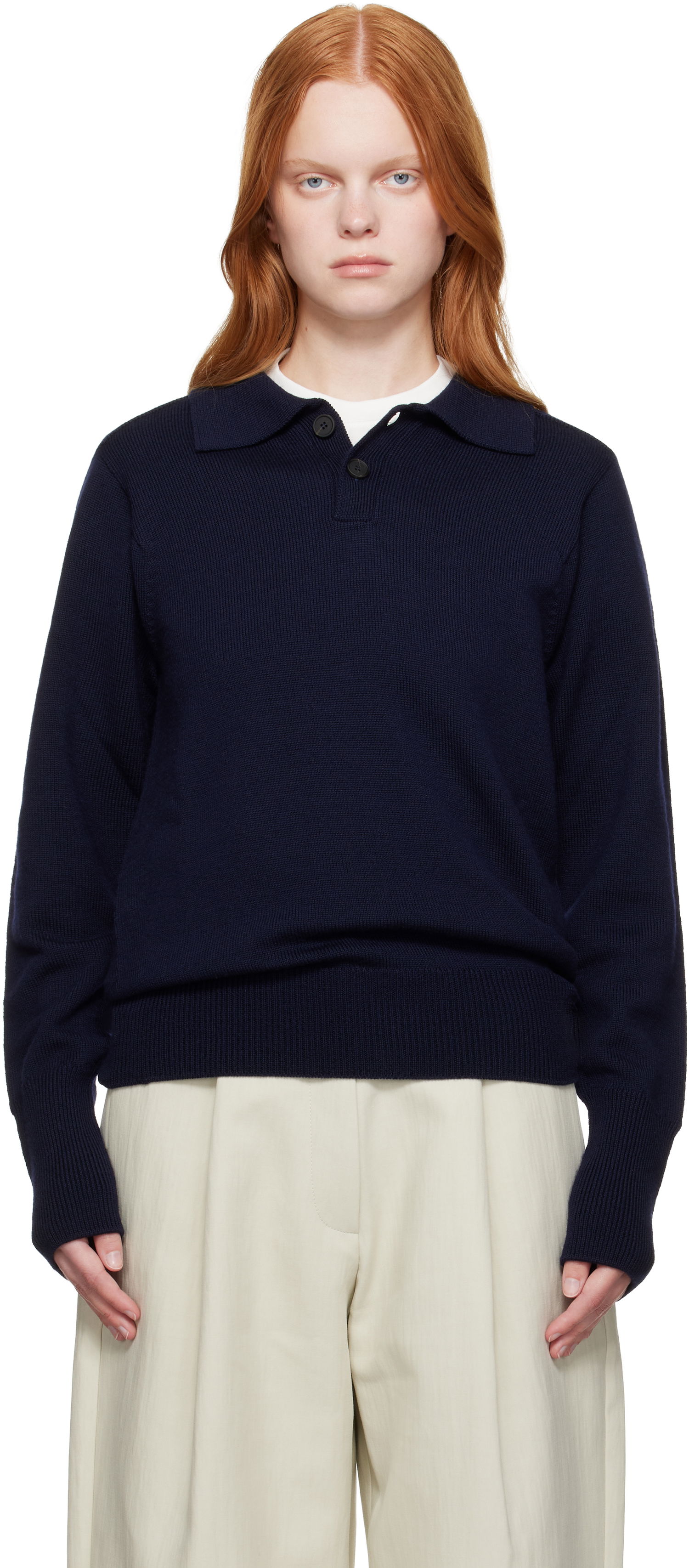 Пуловер Studio Nicholson Studio Nicholson Sark Polo Sweater Тъмно синьо | SARK SN - 1503, 0