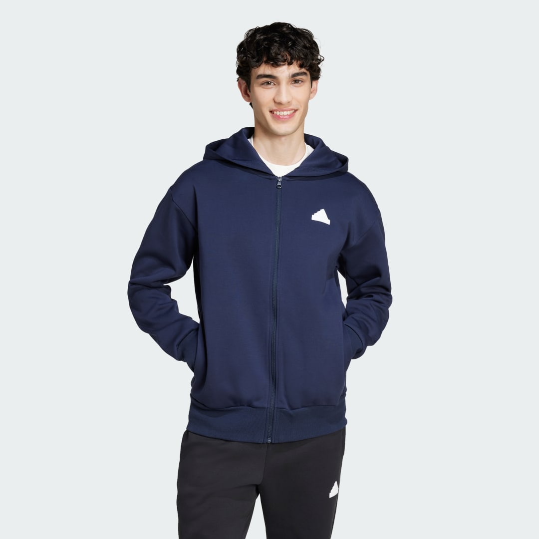 Суитчър adidas Performance Future Icons Doubleknit Full-Zip Hoodie Тъмно синьо | IX3903, 0