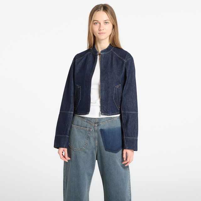 Cropped Stand Collar Zip Denim Jacket