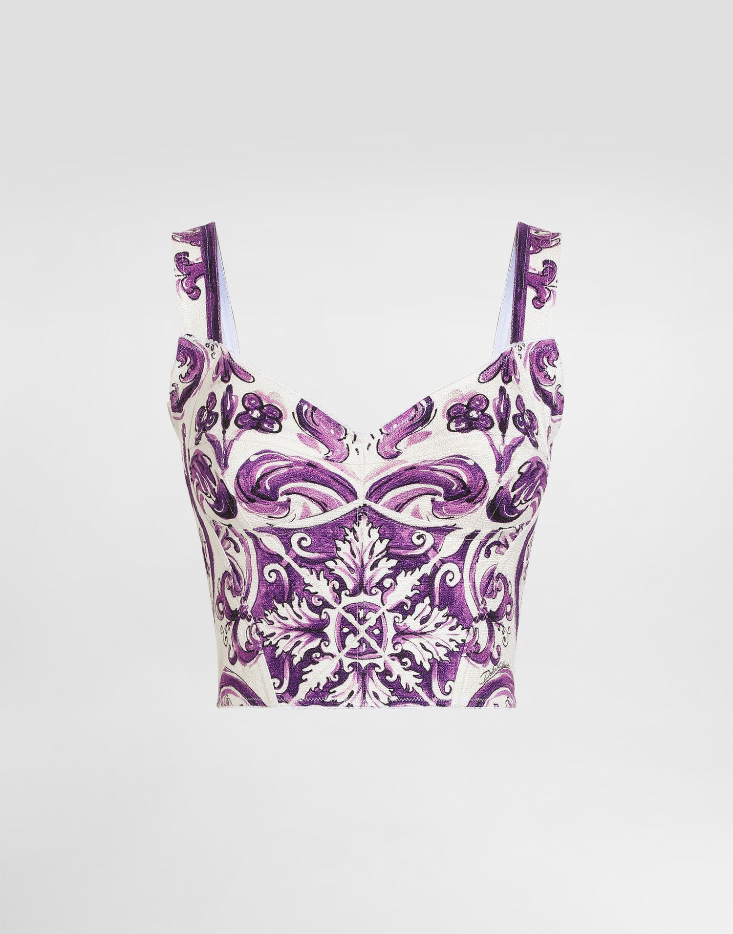 Съкратен топ Dolce & Gabbana Dolce & Gabbana Majolica-Print Bustier Top Лилаво | F7BB1TFP9AKHP5DQ, 0