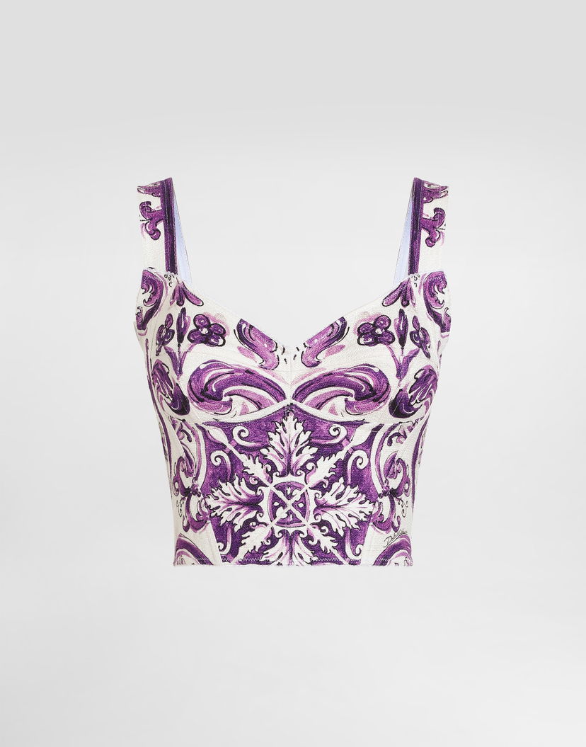Съкратен топ Dolce & Gabbana Dolce & Gabbana Majolica-Print Bustier Top Лилаво | F7BB1TFP9AKHP5DQ