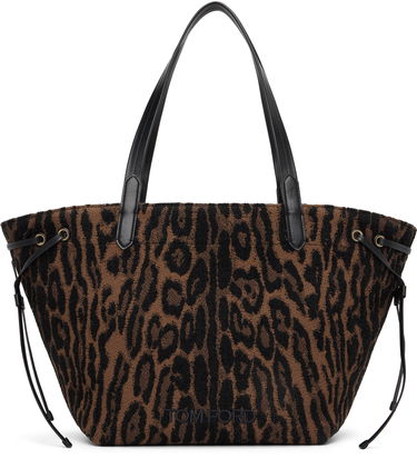 Голяма пазарска чанта Tom Ford Tom Ford Jacquard & Calfskin Large Tote Кафяво | L1876-TSY057G, 0