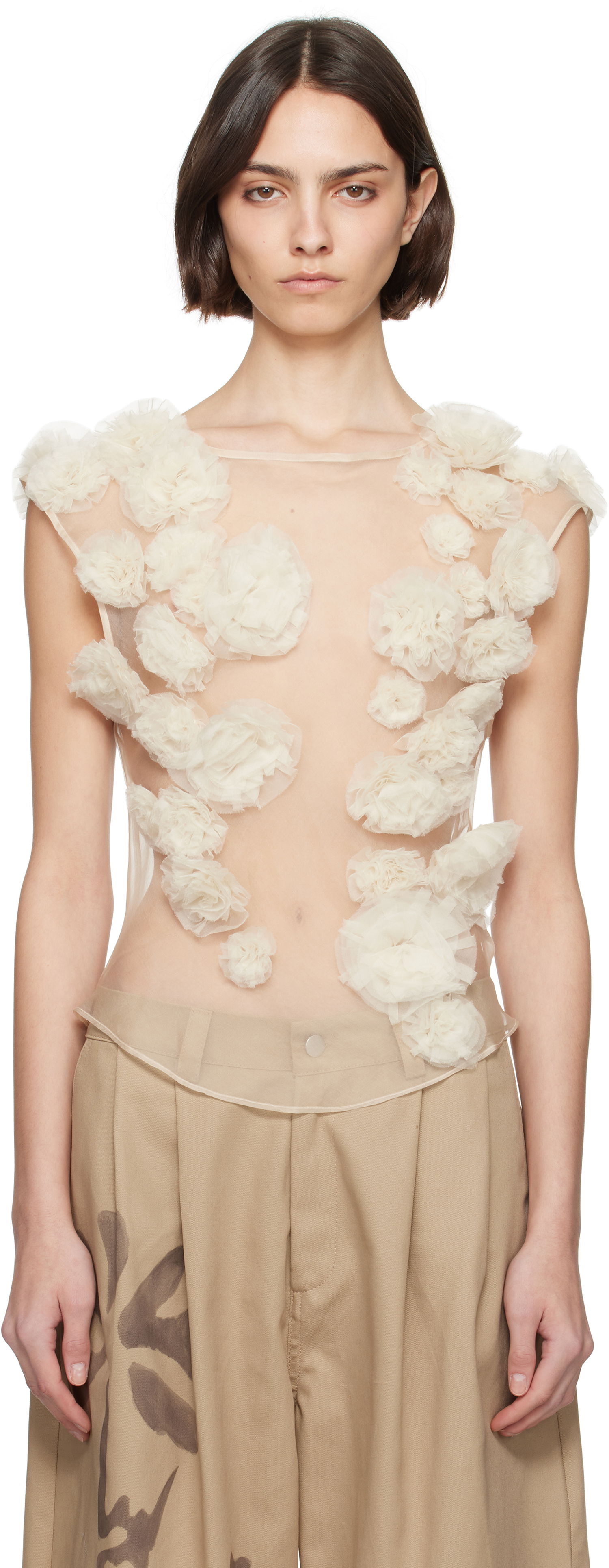 Потник Collina Strada Collina Strada Meadow Path Floral Appliquéd Tulle Tank Top Бежово | XX3057, 0