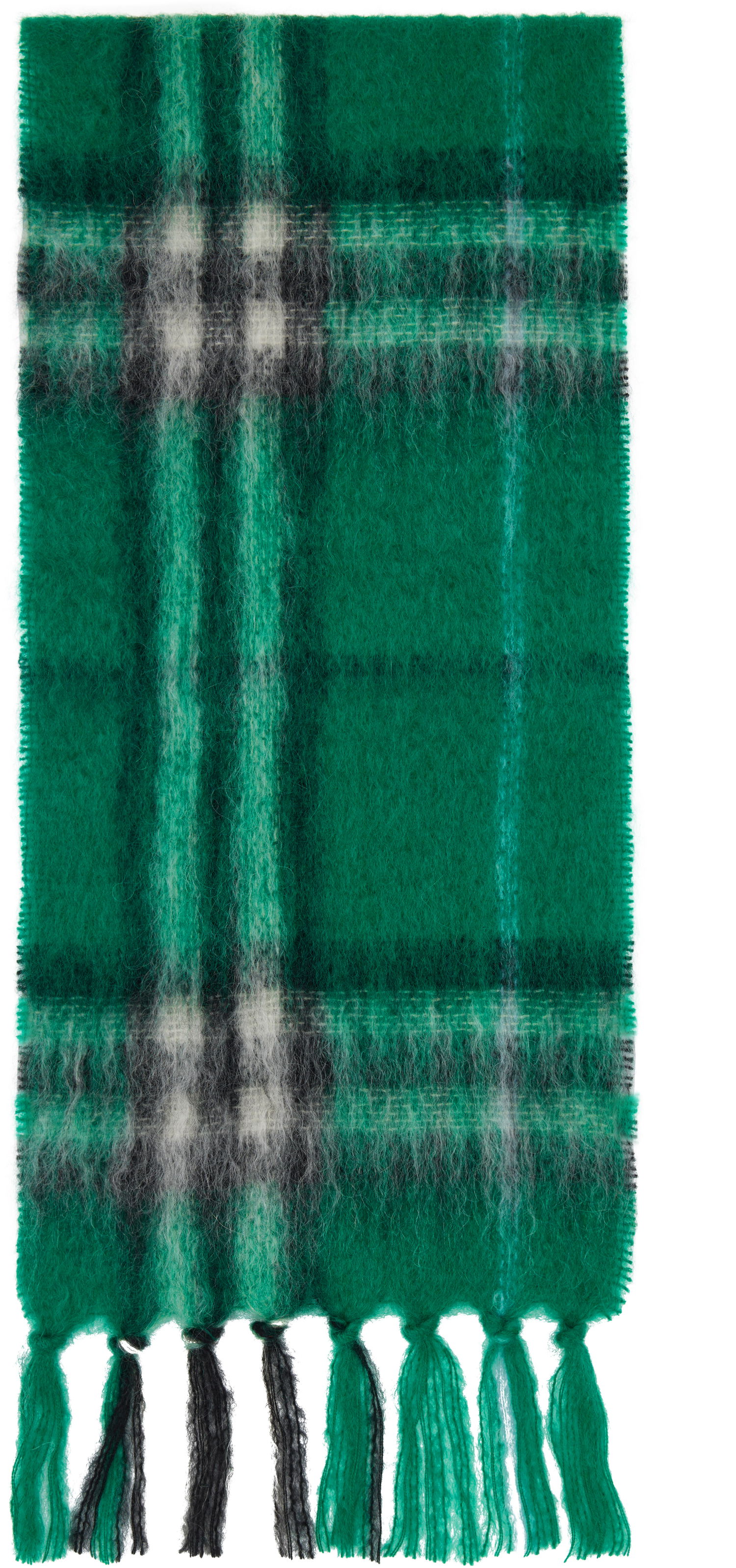 Шал Burberry Burberry Check Mohair Wool Scarf with Tassels Зелено | 8112968, 0
