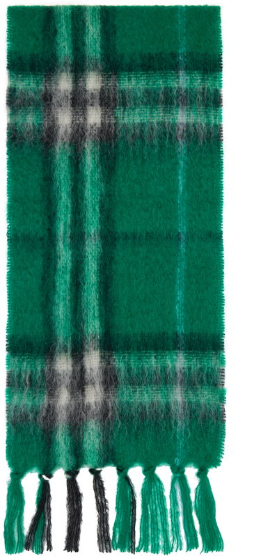 Шал Burberry Burberry Check Mohair Wool Scarf with Tassels Зелено | 8112968, 0