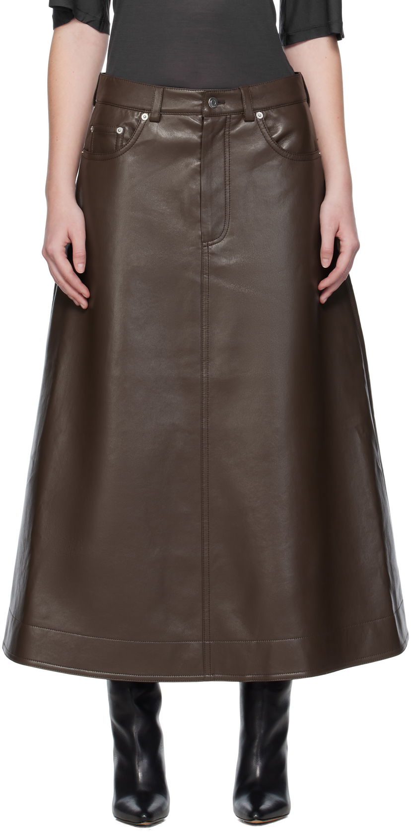 Пола Nanushka Nanushka Cintia Regenerated Leather Maxi Skirt Кафяво | NW25PFSK15478