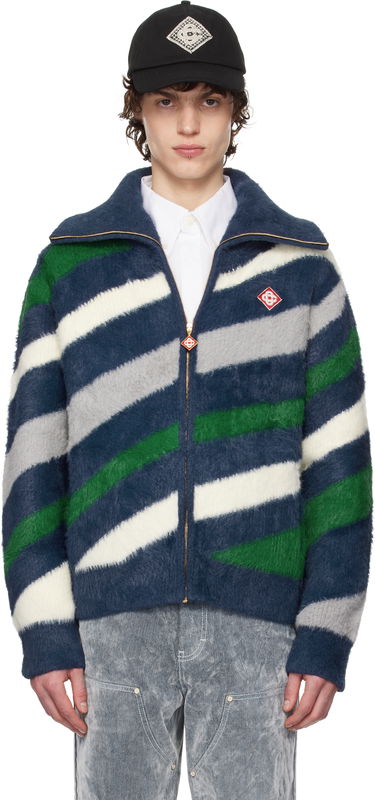 Пуловер Casablanca Casablanca Striped Fluffy Zip-Up Jacket Синьо | MPS25-KW-830-01, 0