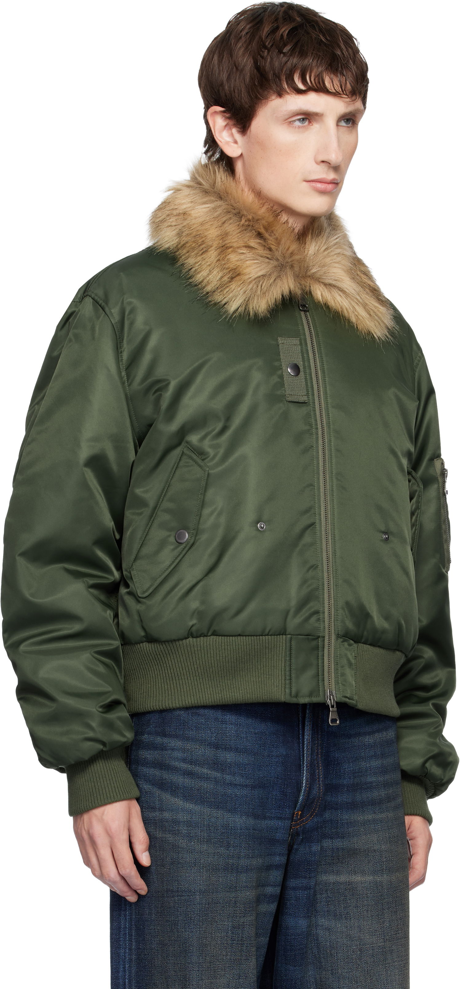 Яке бомбър Andersson Bell Fur Collar MA-1 Bomber Jacket Зелено | awa737u, 1