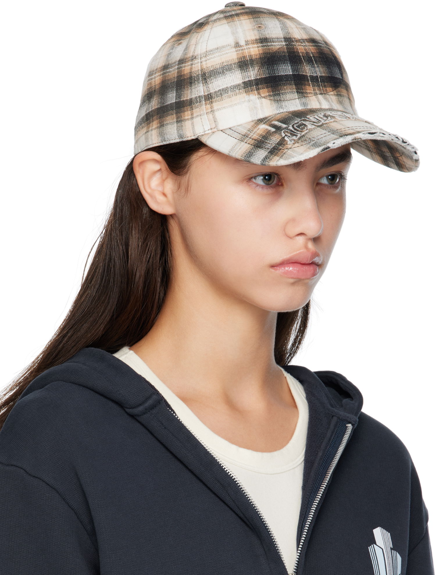 Шапка с козирка Acne Studios Acne Studios Distressed Plaid Cap Бежово | C40410-, 1