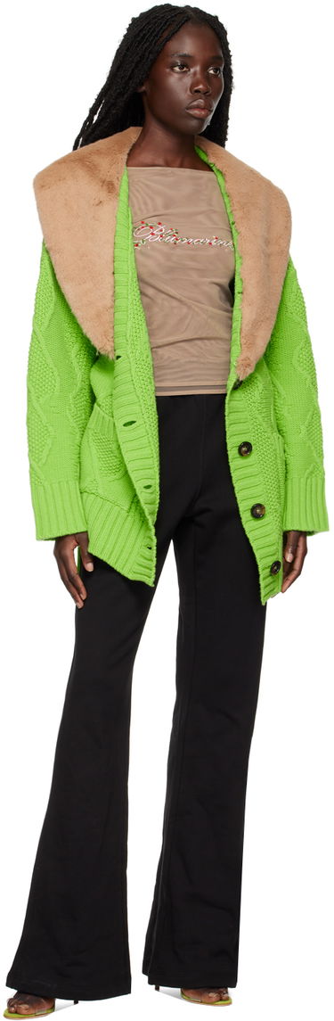 Яке Blumarine Faux Fur Collar Cable Knit Cardigan Зелено | 2 M220A, 4