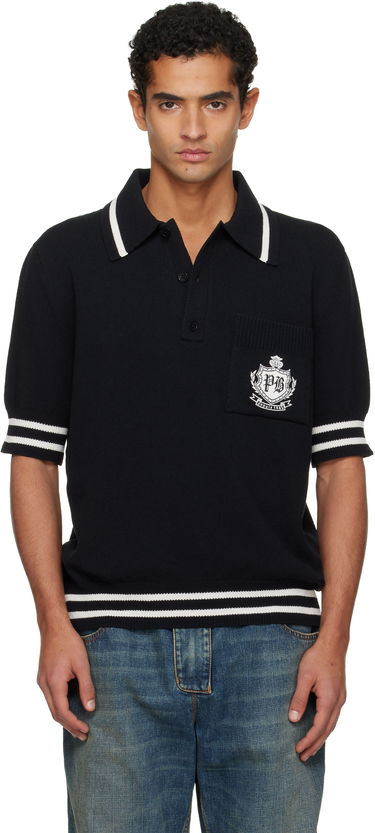 Поло тениска Balmain College Emblem Embroidery Knit Polo Черно | FH0GB046KJ18, 0