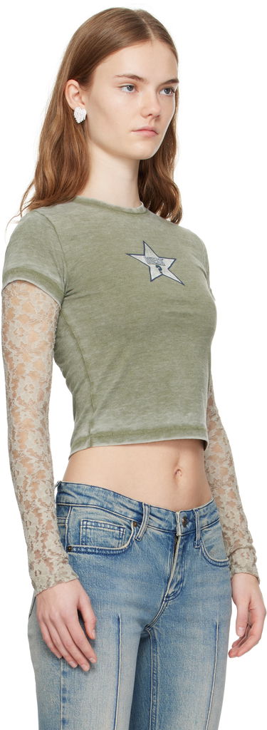 Съкратен топ GUESS GUESS Vintage Lace Crop T-Shirt Зелено | W4BP02KBB50, 1