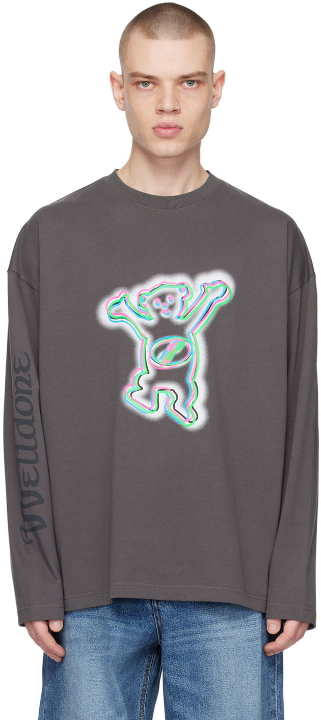 Тениска We11done We11done Teddy Graphic Long Sleeve T-Shirt Сиво | WD-TT3-22-833-U-CH, 0