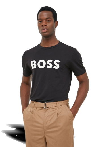 Тениска BOSS Cotton Jersey T-Shirt Rubber-Print Logo Черно | 50481923