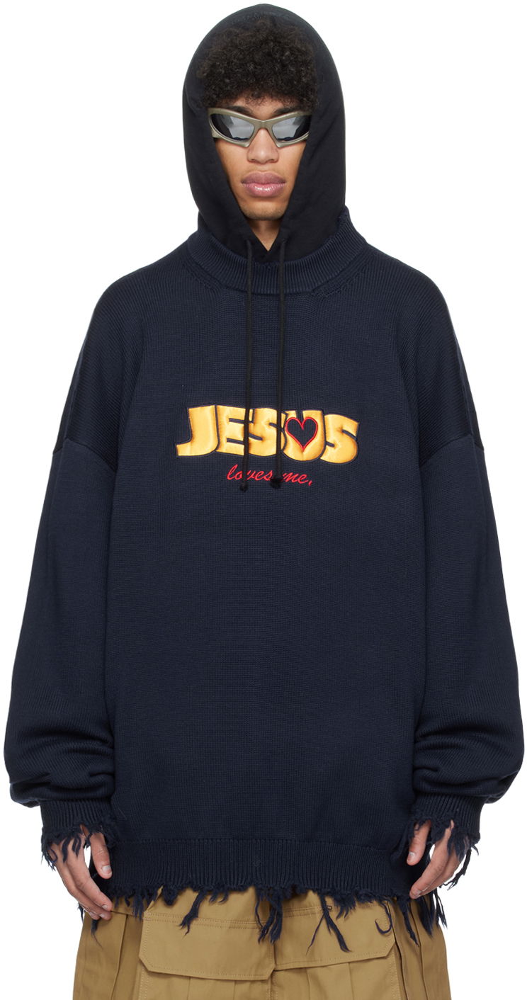 Суитчър VETEMENTS 'Jesus Loves You' Hoodie Тъмно синьо | UE64KN700N, 0