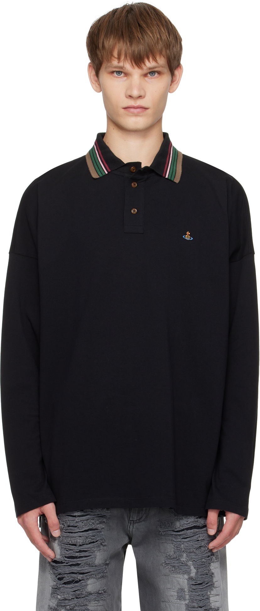 Поло тениска Vivienne Westwood Vivienne Westwood Oversized Long Sleeve Polo Черно | 2H01000Q-J0009-