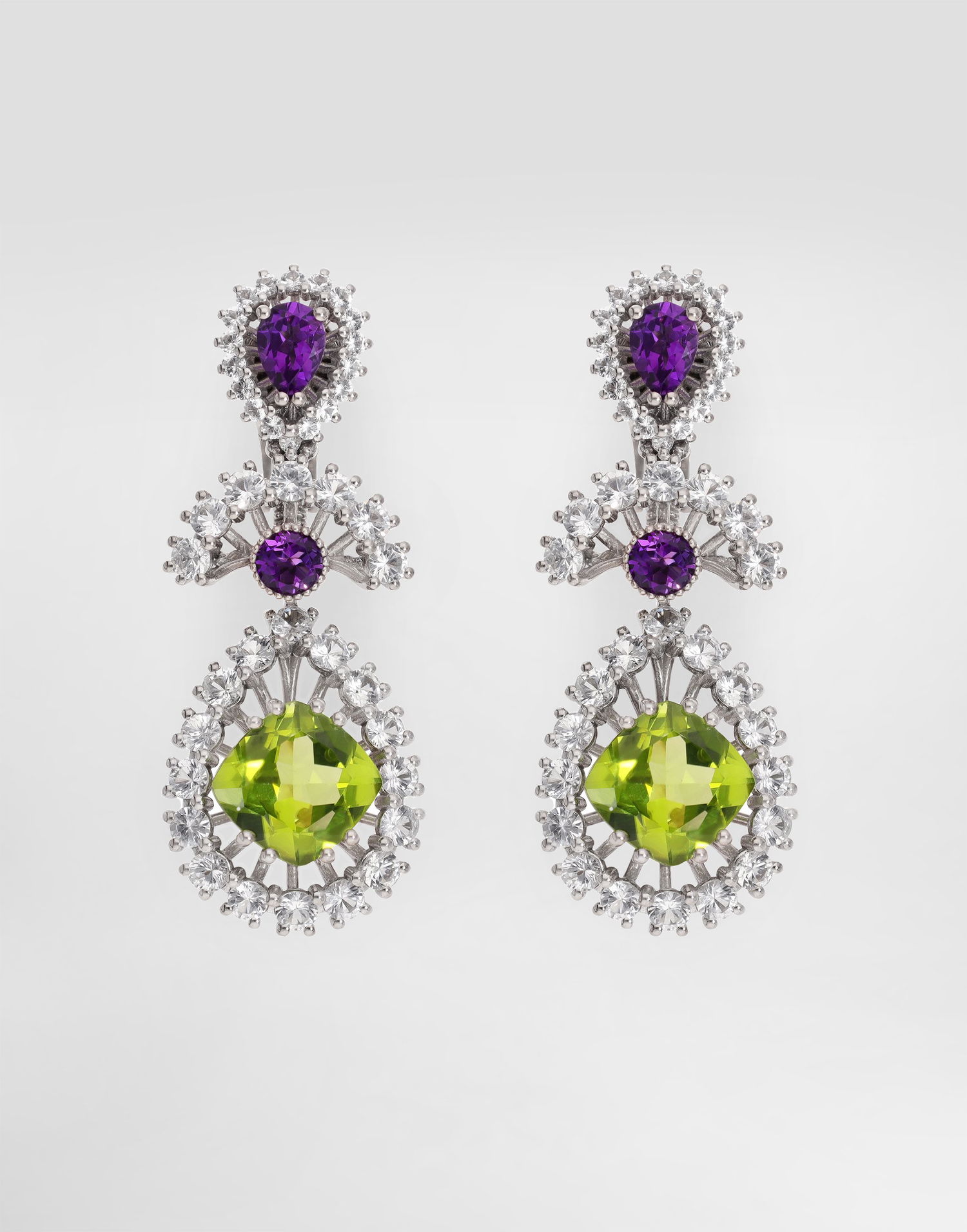Обеци Dolce & Gabbana Dolce & Gabbana Eleganza Earrings with Amethysts, Peridots, and Sapphires in 18K White Gold Многоцветен | WESA4GWAME180001, 0