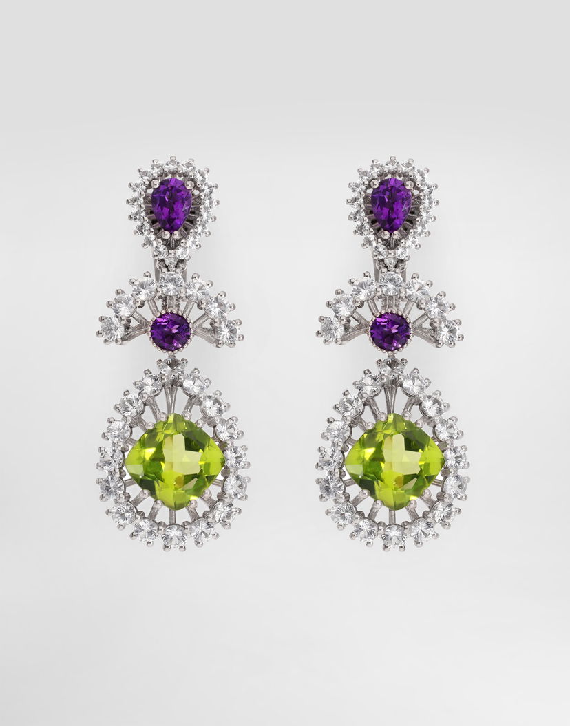 Обеци Dolce & Gabbana Dolce & Gabbana Eleganza Earrings with Amethysts, Peridots, and Sapphires in 18K White Gold Многоцветен | WESA4GWAME180001