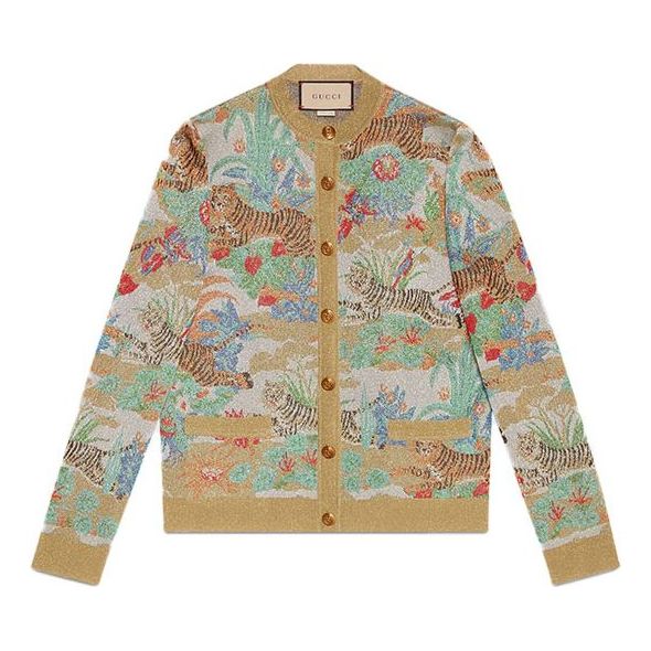 Пуловер Gucci Gucci Tiger Jacquard Cardigan Бежово | 686495-XKB8U-7257