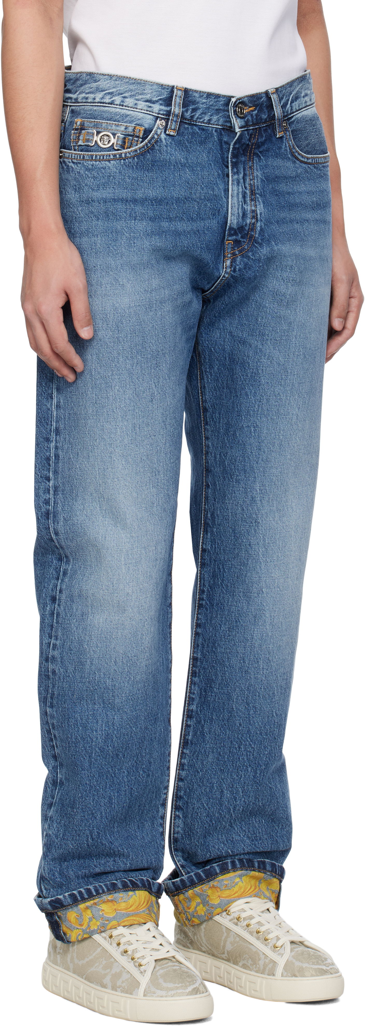 Дънки Versace Versace Stonewashed Cuffed Jeans Синьо | 1018013_1A12886, 1