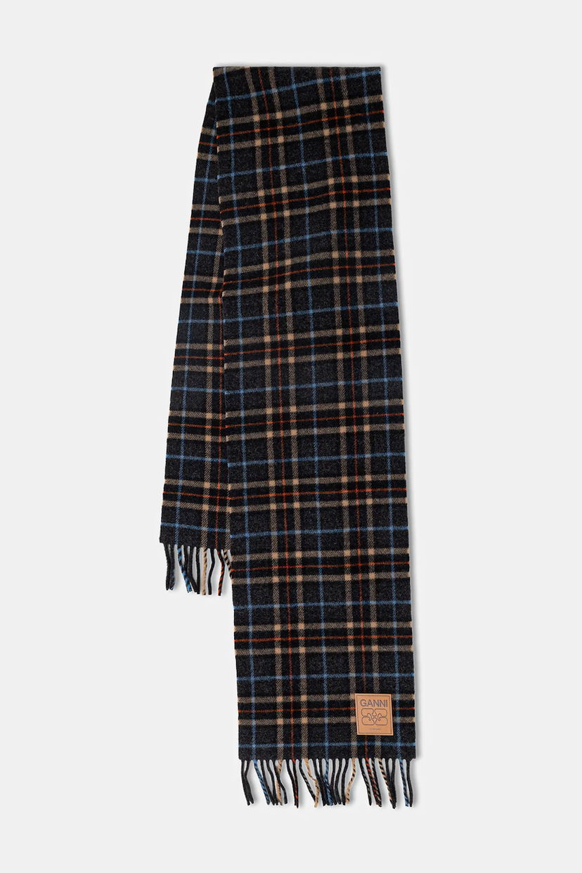 Шал GANNI Double Face Wool Check Scarf Многоцветен | A6933