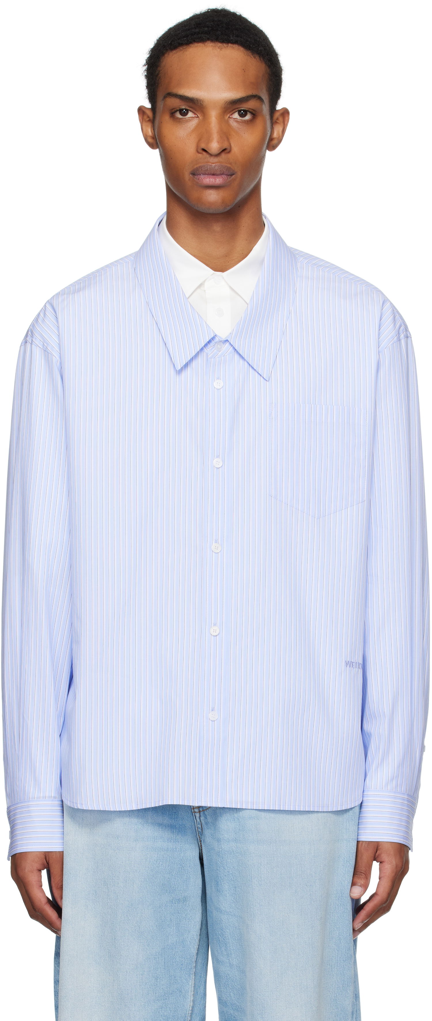 Риза We11done We11done Striped Layered Shirt Синьо | WD-SH2-25-182-M-BL, 0