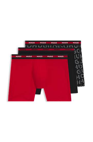 Боксерки BOSS Three-Pack of Stretch-Cotton Boxer Briefs with Logo Waistbands Червено | 50545674, 0