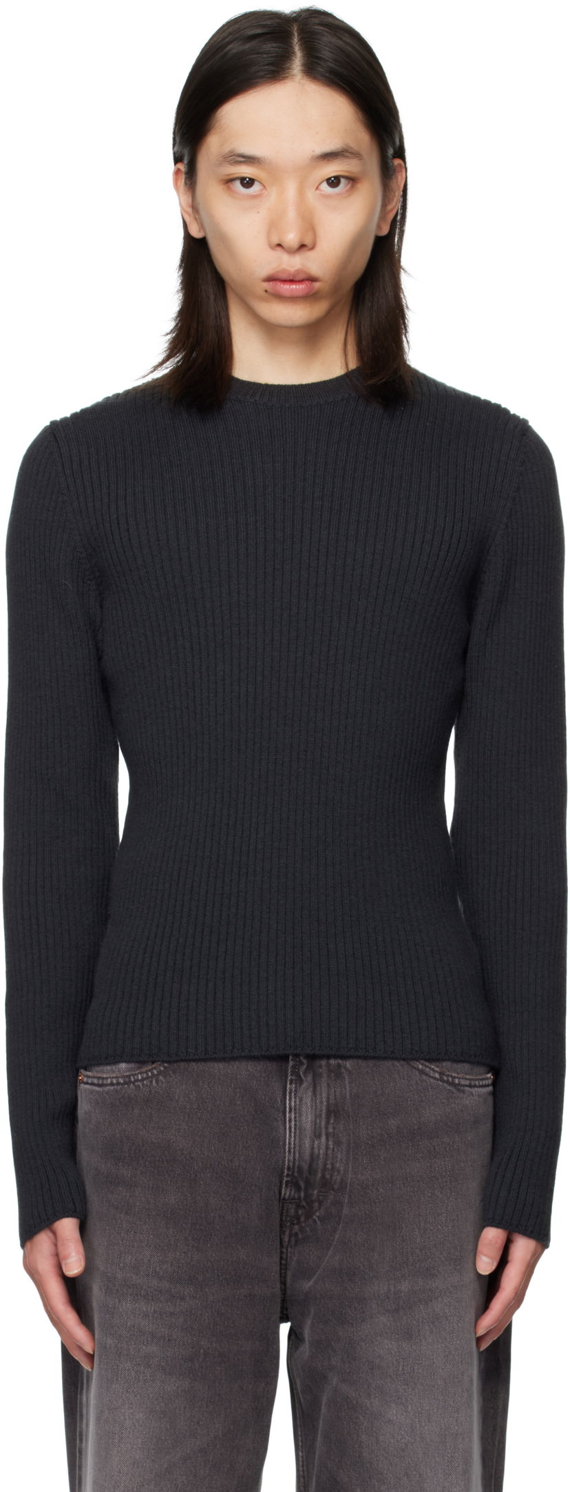 Пуловер OUR LEGACY OUR LEGACY Compact Round Neck Sweater Тъмно синьо | M4253CO