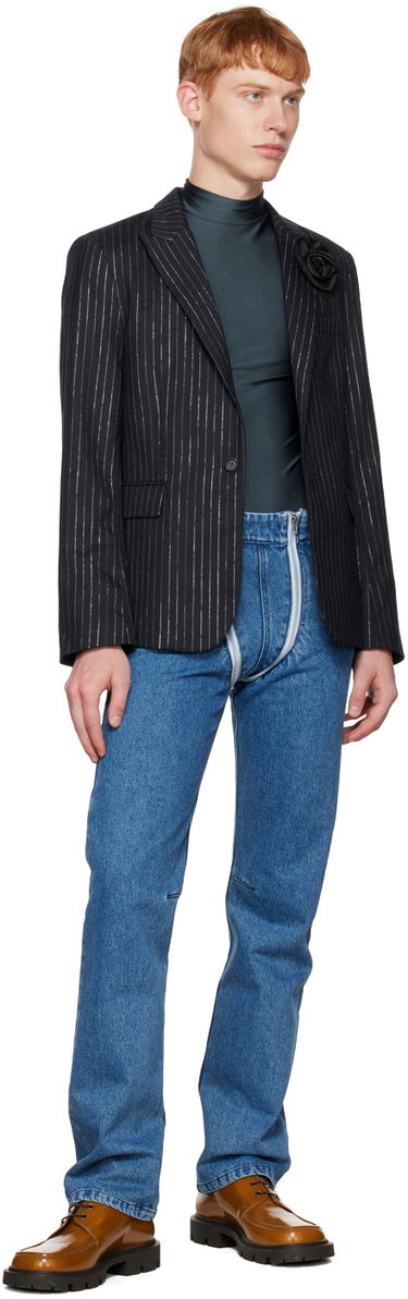Яке Coperni Coperni Pinstripe Blazer with Flower Appliqué Тъмно синьо | COPV34112MEN, 3